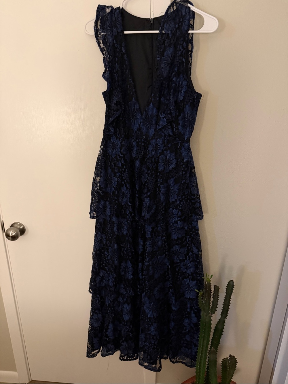 Lulu's Navy Floral Lace V-Neck Tiered Maxi Dress